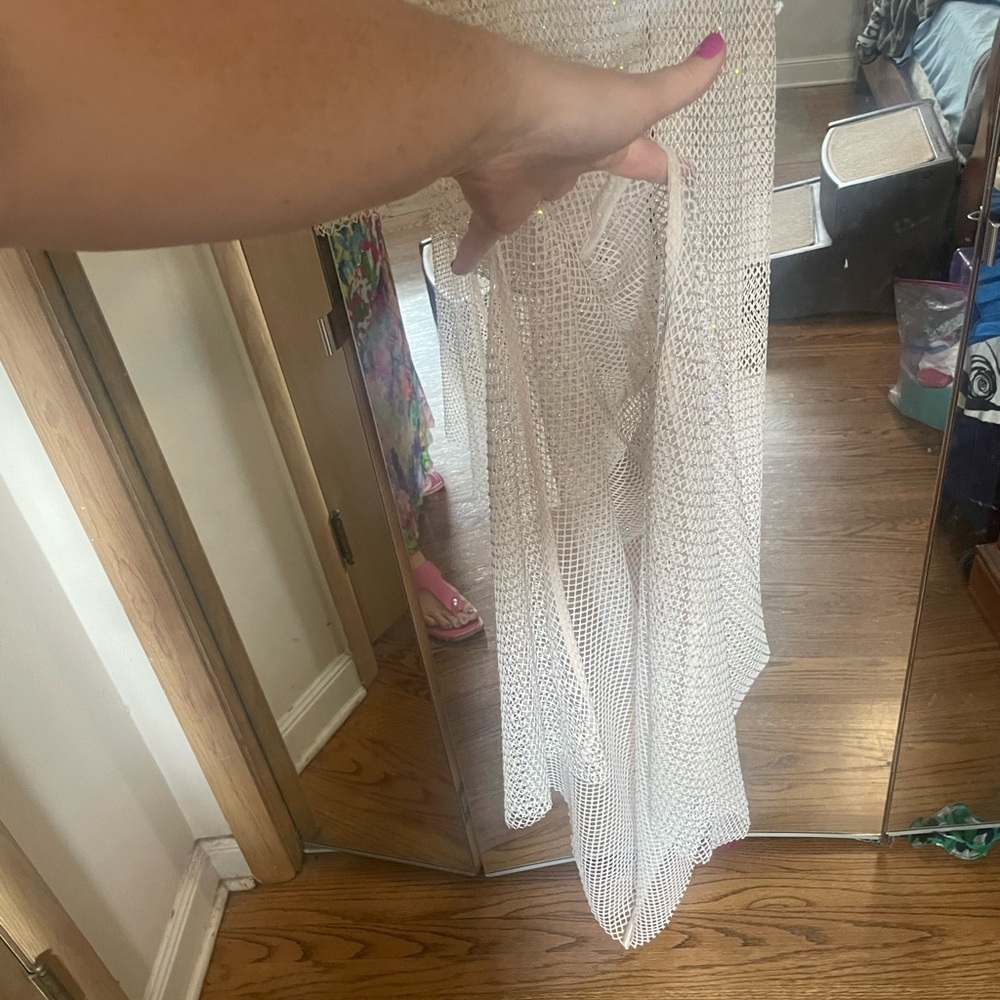 ✨ Sunday In Brooklyn anthropologie mesh rhinestone maxi dress slip NWT 1X Nude - Picture 8 of 17